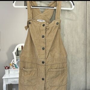 thin corduroy light tan overall dress